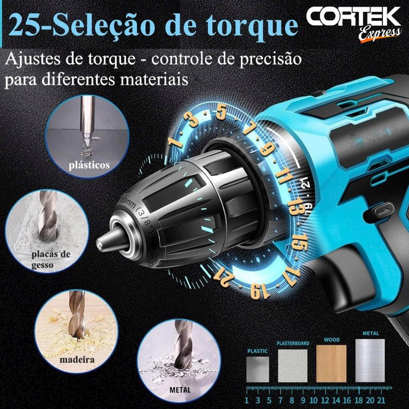 Kit Furadeira e Parafusadeira Sem Fio Cortek Driller - Cortek Express