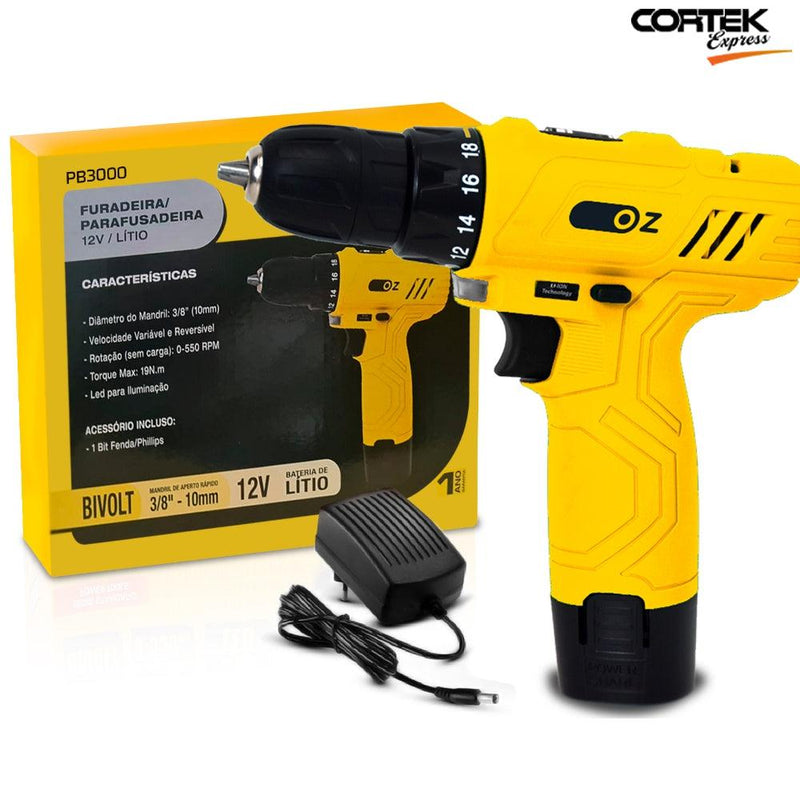 Parafusadeira e Furadeira Elétrica Recarregável Cortek PowerDrill - Cortek Express